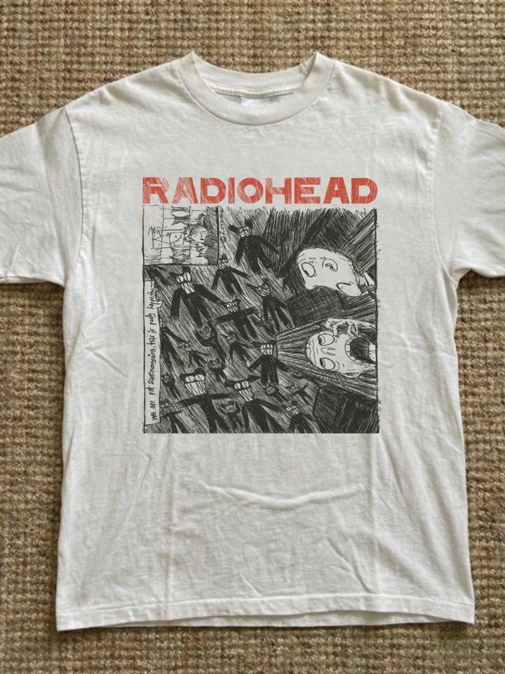 Gildan White Radiohead Graphic Tee with Red Logo
